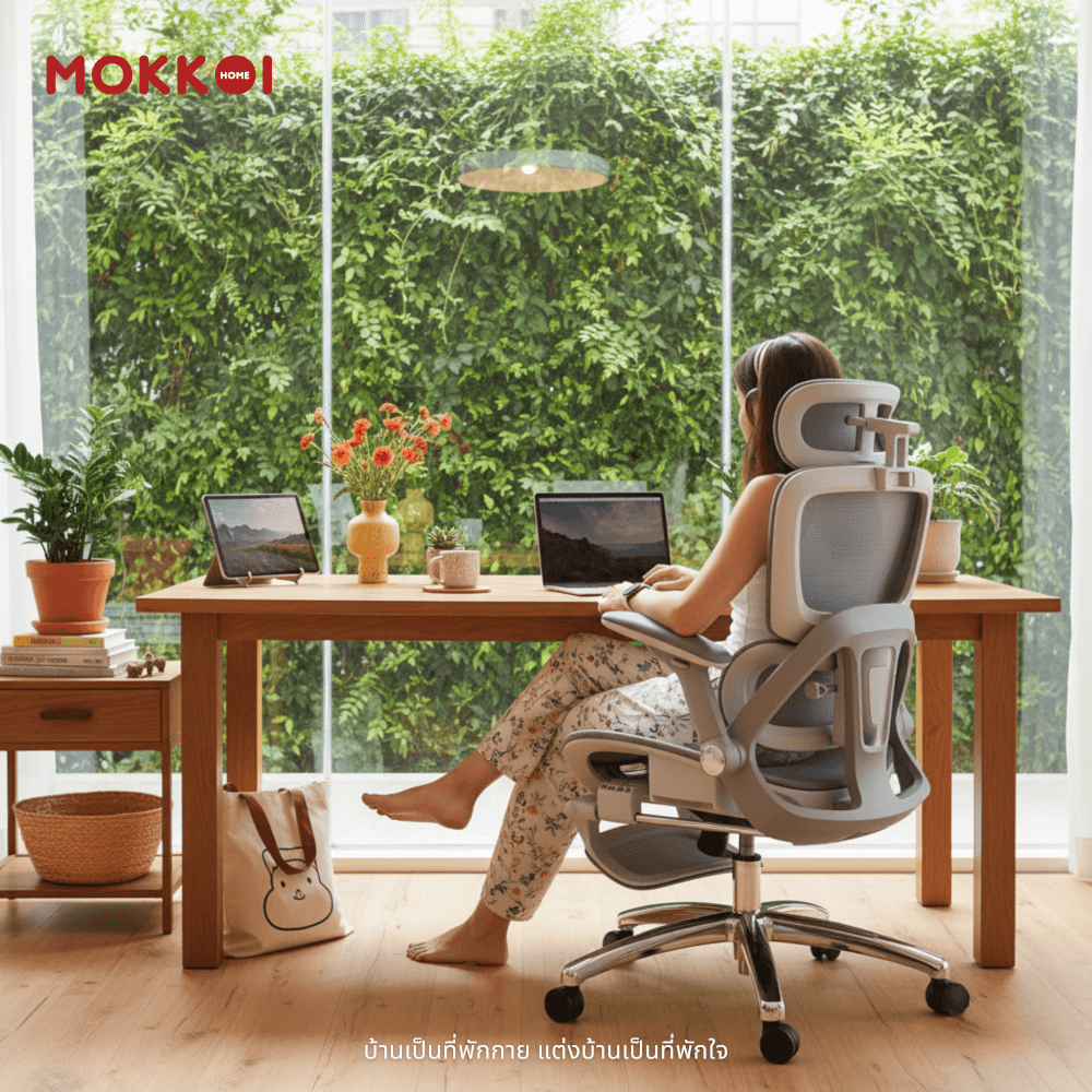 เก้าอี้ทำงานเพื่อสุขภาพ MOKKOI HOME รุ่น X-390 สีเทา ปรับที่วางแขนได้